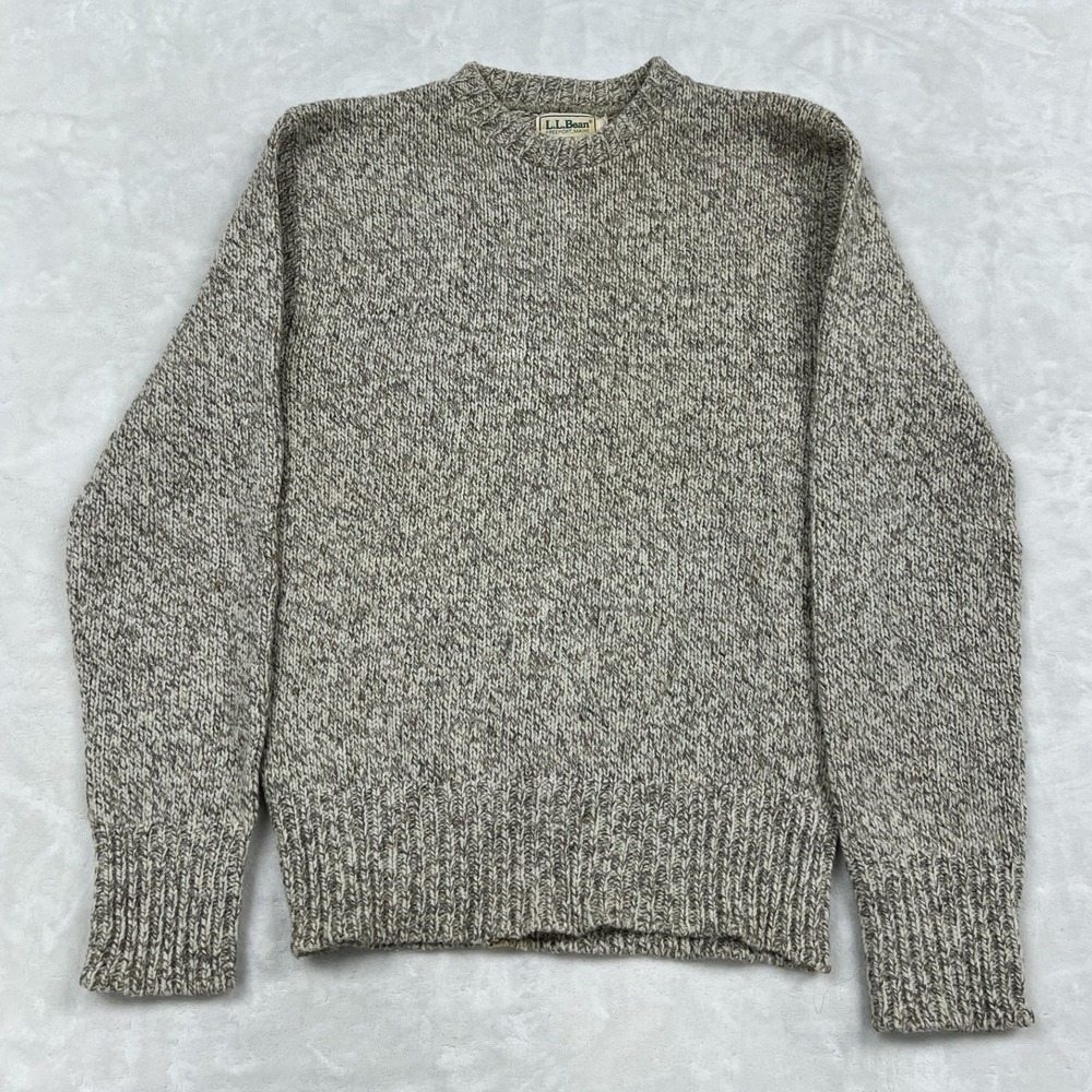 LL Bean Crewneck Sweater Mens L Grey Marled Knit Vintage Ragg Wool Style